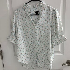 Ann Taylor Floral Blouse - White and Blue